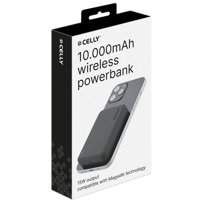 Celly, Powerbank Magnetico Wireless 15W, 10000 mAh, con USB - C 20W, Ricarica Rapida, MagSafe - Yeppon
