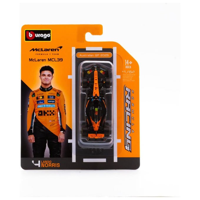 Bburago, Modellino Auto da Corsa McLaren MCL39 No.4 Lando Norris, 1-64, Stagione 2025