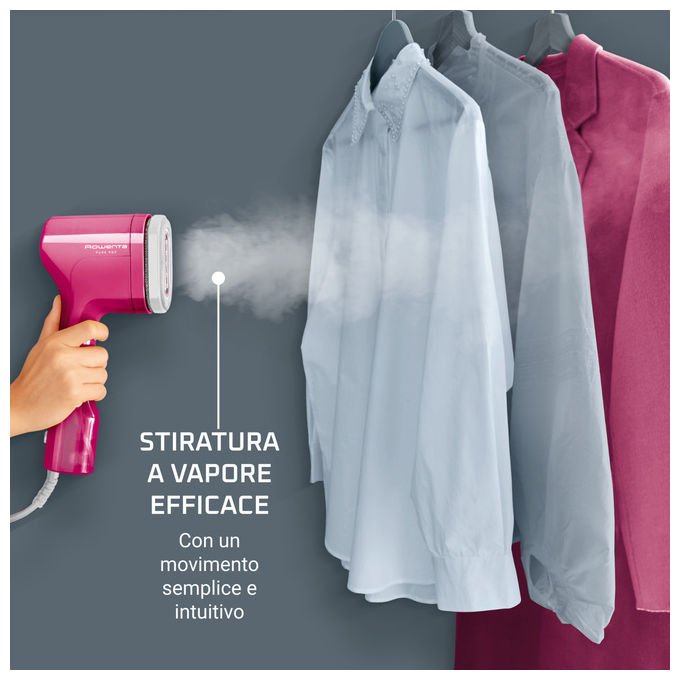 Rowenta Pure Pop DR2023, Stiratrice a Vapore Portatile, 1300 W, Rosa