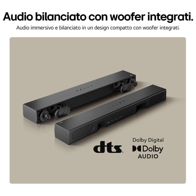 Lg, Soundbar S20A, 50W 2.0 Canali, Dolby Digital, DTS, AI Sound Pro, HDMI ARC, Bluetooth, USB