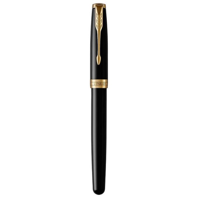 Parker, Penna Stilografica Sonnet, Nera con Rifiniture Dorate, Pennino Fine