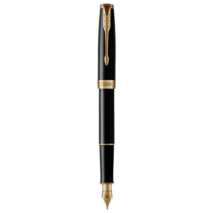 Parker, Penna Stilografica Sonnet, Nera con Rifiniture Dorate, Pennino Fine