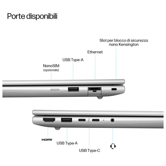 HP EliteBook 6 G1a Notebook 14 pollici AMD Ryzen AI 5 340 24GB RAM 512GB SSD Wi-Fi 7 Windows 11 Pro colore Argento