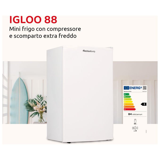 Melchioni Family 118700255 IGLOO 88 Frigorifero Libera Installazione 88 L 83.5 cm Classe E 45 dB Porta Reversibile colore Bianco