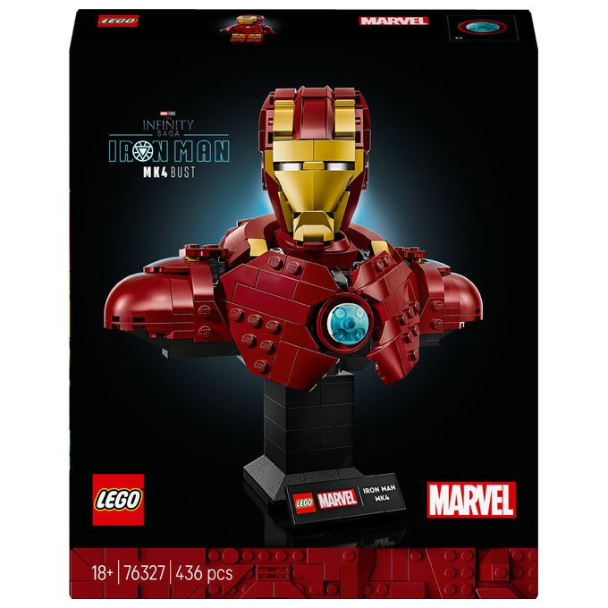 Lego, Busto Iron Man MK4, Marvel, Modello da Esposizione, 436 Pezzi, Costruibile per Adulti