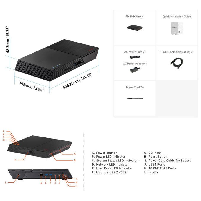 Asustor Flashstor 6 Gen2 FS6806X, NAS 6 Bay M.2 SSD, AMD Ryzen, 8GB RAM, 10 GbE, USB4 - Yeppon