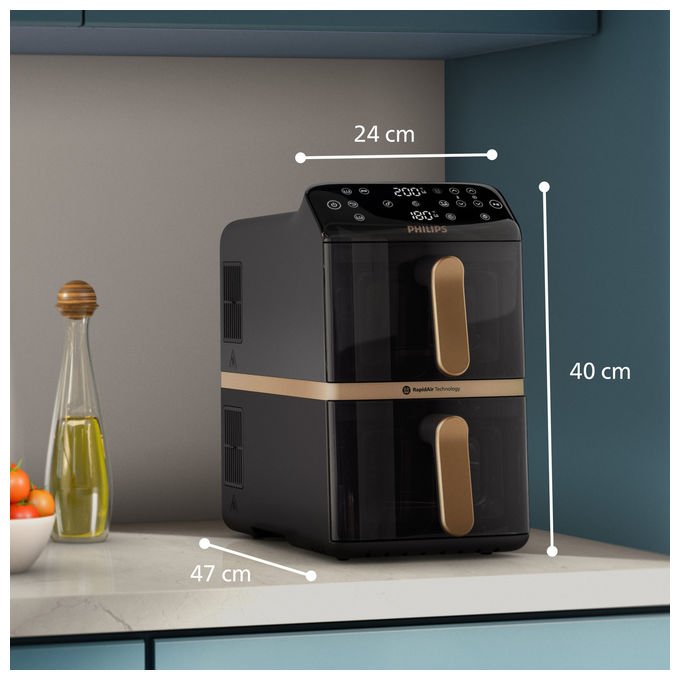 Philips NA462 Friggitrice ad Aria Serie 4000 Verticale Doppia 10 Litri Nero