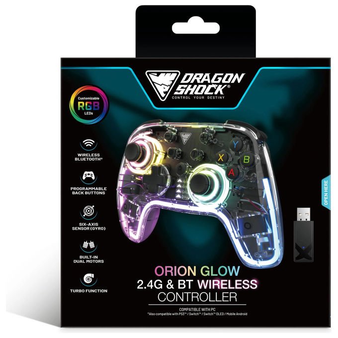 DragonShock, Manette Wireless RGB, Orion Glow, Compatibile PC PS3 Switch Android - Yeppon