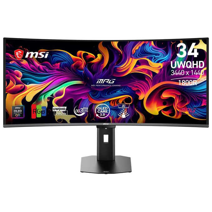 MSI, Monitor Gaming Curvo 34'' UWQHD, QD - OLED 360Hz 0.03ms, Adaptive - Sync, Nero - Yeppon