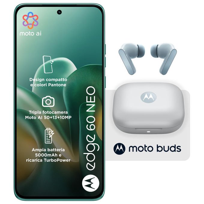 Motorola, Edge 60 Neo, 8-256GB, 5G, Verde Frostbite, Con Moto Buds