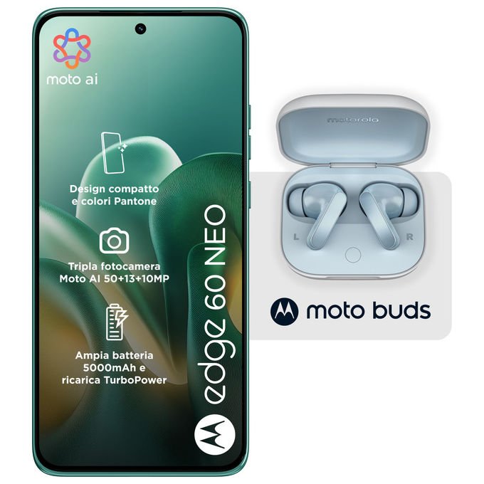 Motorola, Edge 60 Neo, 8-256GB, 5G, Verde Frostbite, Con Moto Buds