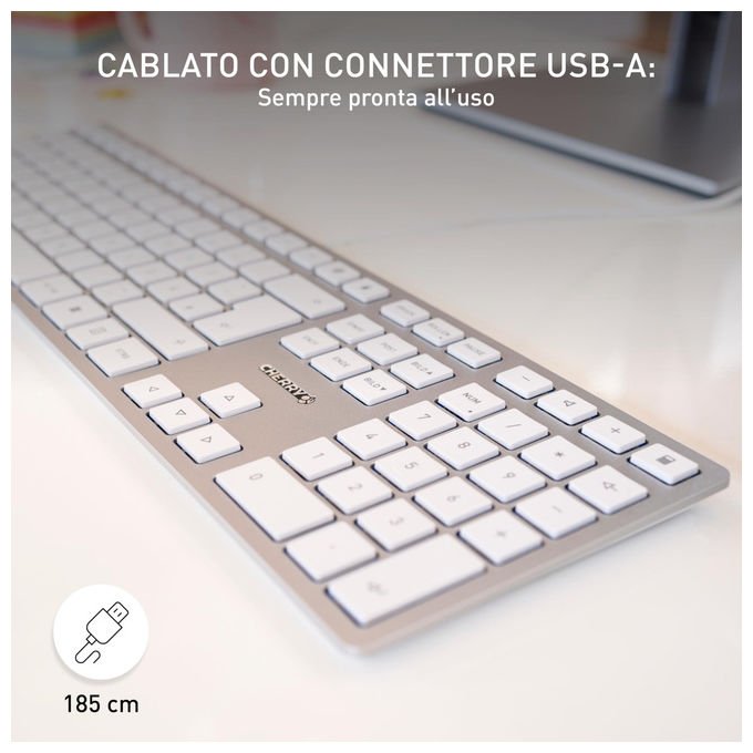 Cherry, Tastiera KC 6000 SLIM, QWERTY Nordico, USB, Argento Bianco