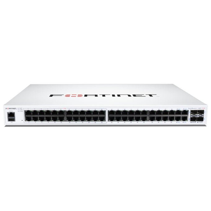 Fortinet, Switch L2+ Gestito, 48 Porte GE, 4 Porte SFP+, Supporto PoE 370W, FortiSwitch 148F-POE