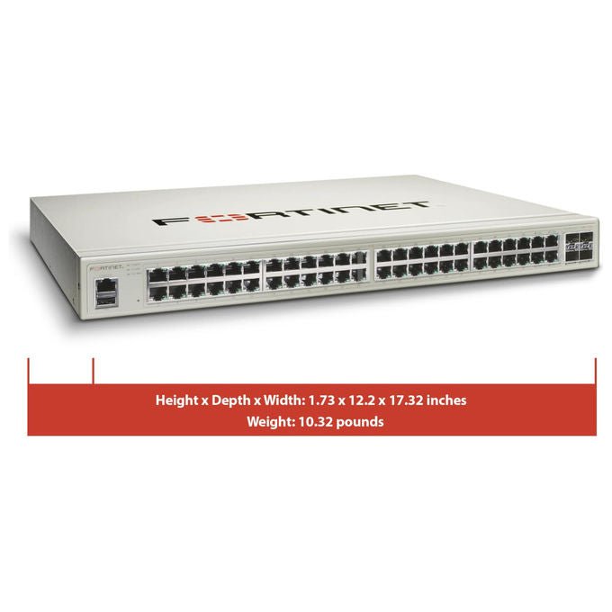 Fortinet, Switch L2+ Gestito, 48 Porte GE, 4 Porte SFP+, Supporto PoE 370W, FortiSwitch 148F-POE