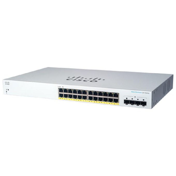 Cisco CBS220-24P-4G Business 220 Switch Gestito Smart L2 24 Porte Gigabit Ethernet PoE 195W 4x SFP Uplink colore Bianco