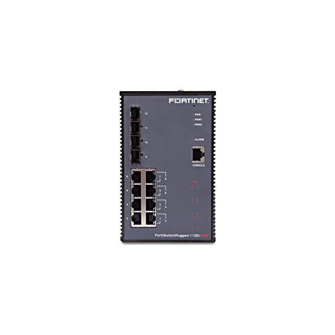 Fortinet, FortiSwitchRugged-112D-POE, Switch PoE robusto L2, 8 x GE RJ45, 4 x slot GE SFP, controller FortiGate Switch