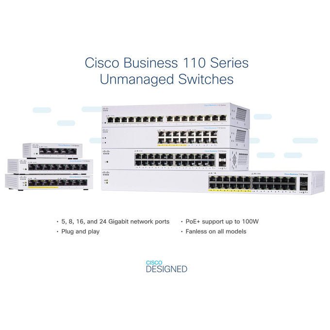 Cisco, Switch Gigabit Ethernet, 16 porte, Non gestito, Livello 2, Grigio