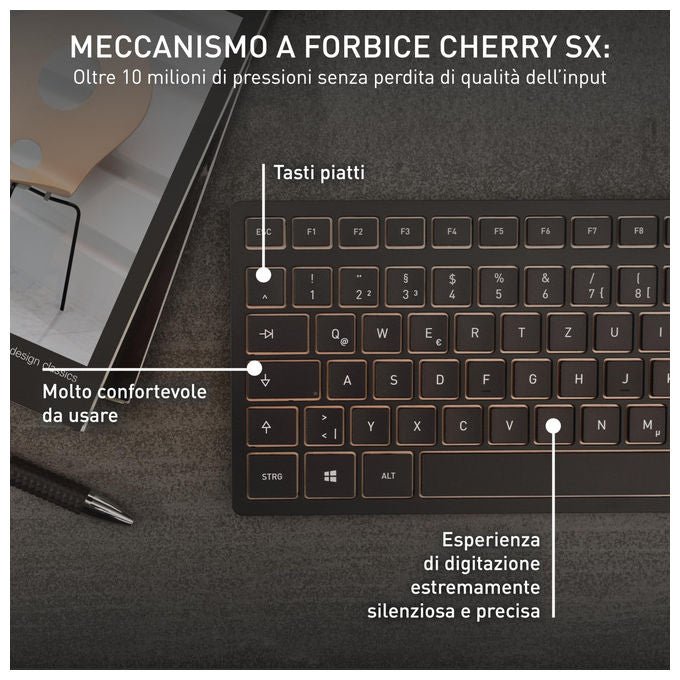 Cherry DW 9100 SLIM, Tastiera e Mouse, Wireless RF, Bluetooth, Layout Ceco Slovacco, Nero