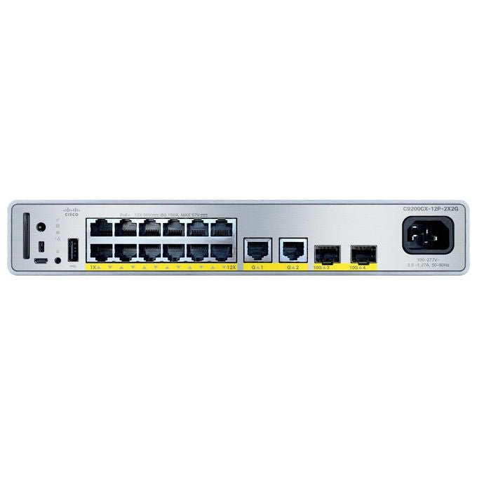 Cisco, Switch compatto L3, 12 porte 10-100-1000 PoE+, 2 porte Gigabit SFP+, Managed
