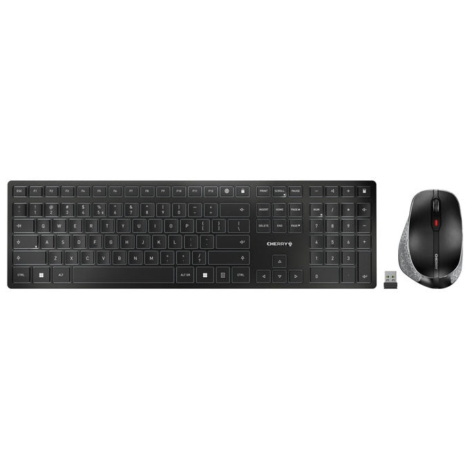 Cherry DW 9500 Slim, Set Tastiera e Mouse, Wireless RF+Bluetooth, QWERTY Nordico, Nero-Grigio
