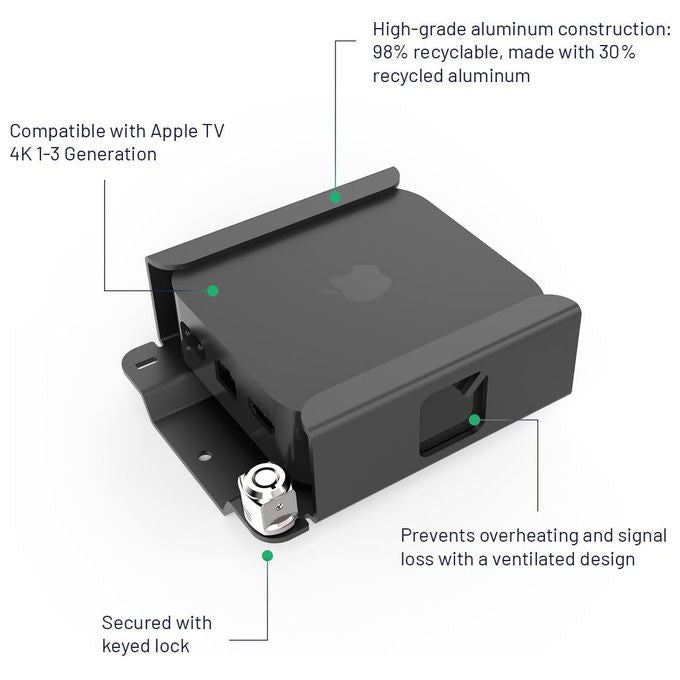 Compulocks, Supporto di Sicurezza Apple TV 4K 3a Gen, VESA 75x75, Alluminio, Antifurto, Nero