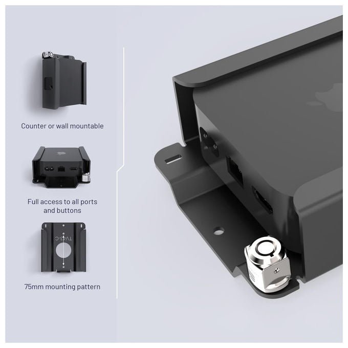 Compulocks, Supporto di Sicurezza Apple TV 4K 3a Gen, VESA 75x75, Alluminio, Antifurto, Nero