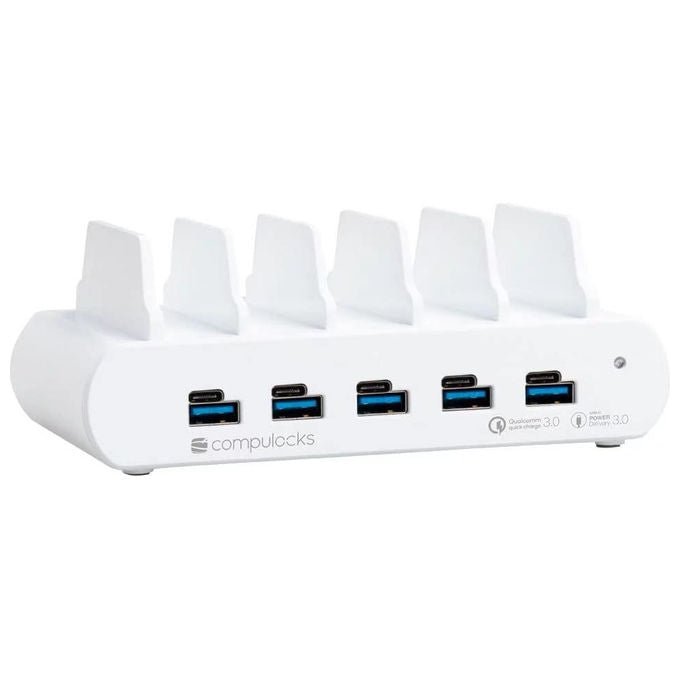 Compulocks, Stazione di Ricarica USB, 5 Porte, USB-C, 150W, Multi-Protezione, Bianco