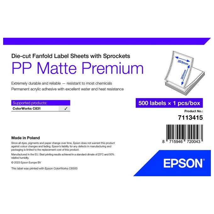 Epson, Etichetta per Stampante, 203 mm x 305 mm, Bianca, Autoadesiva