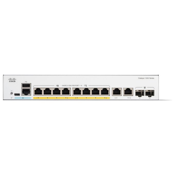 Cisco, Switch Ethernet, Catalyst C1200-8P-E-2G Smart, 8 Porte GE, PoE, Bianco