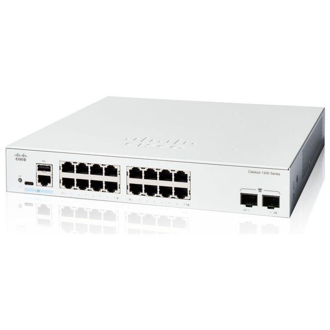 Cisco, Switch Catalyst 1200-16T-2G, 16 Porte GE, 2x1G SFP, Gestito, Metallo