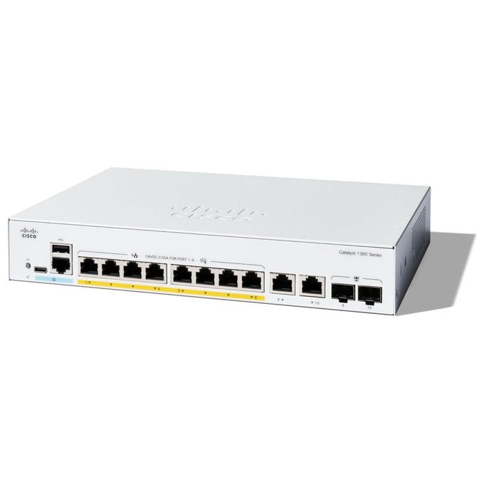 Cisco, Switch gestito L2, 8-Porte Gigabit Ethernet, PoE+, Modello C1300-8FP-2G