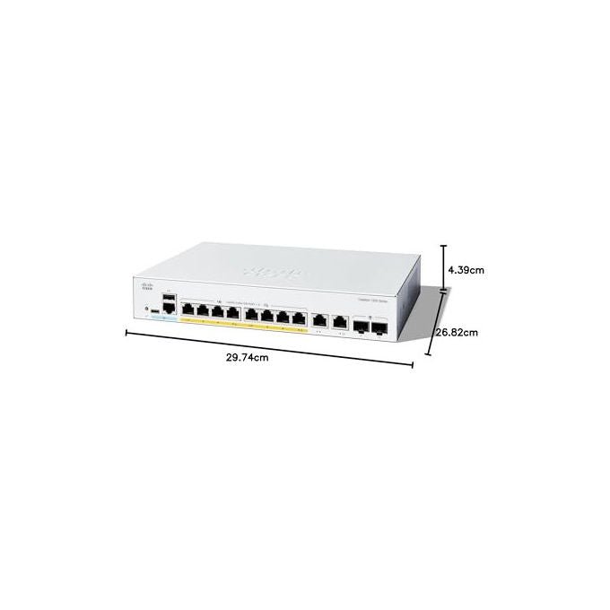 Cisco, Switch gestito L2, 8-Porte Gigabit Ethernet, PoE+, Modello C1300-8FP-2G