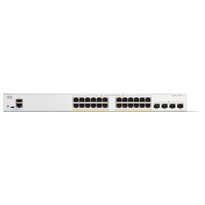 Cisco, Switch Gigabit Ethernet Gestito, 24 Porte PoE+, 4x SFP, L2-L3, Catalyst 1300-24P-4G