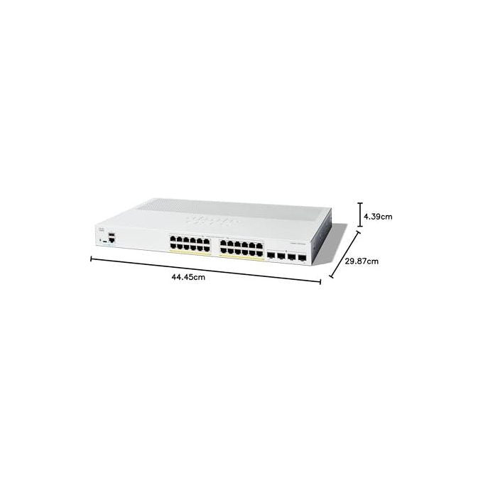 Cisco, Switch Gigabit Ethernet Gestito, 24 Porte PoE+, 4x SFP, L2-L3, Catalyst 1300-24P-4G