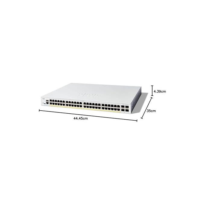 Cisco, Switch Gestito, 48 Porte GE, PoE Completo, 4x1GE SFP, Catalyst 1300-48FP-4G