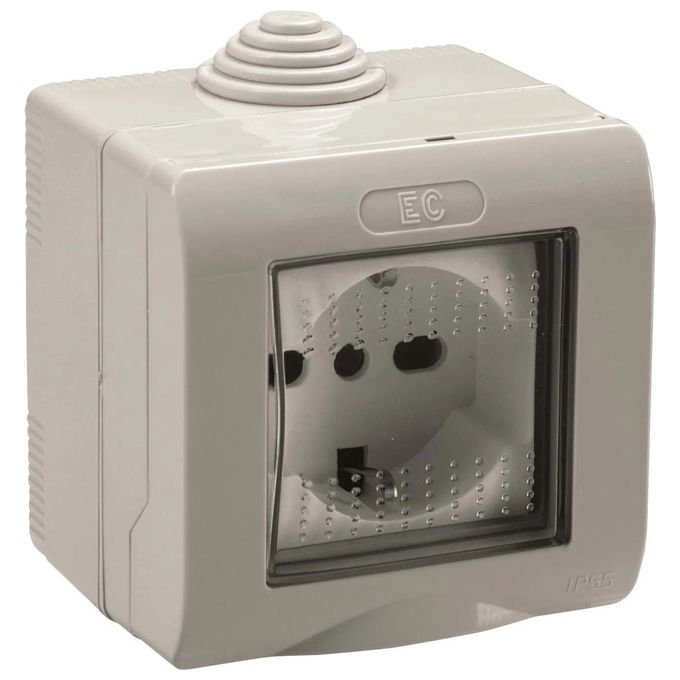 Elettrocanali S.r.l., Contenitore 2 Moduli con Presa Trivalente, Grigio, IP55, Per Esterno