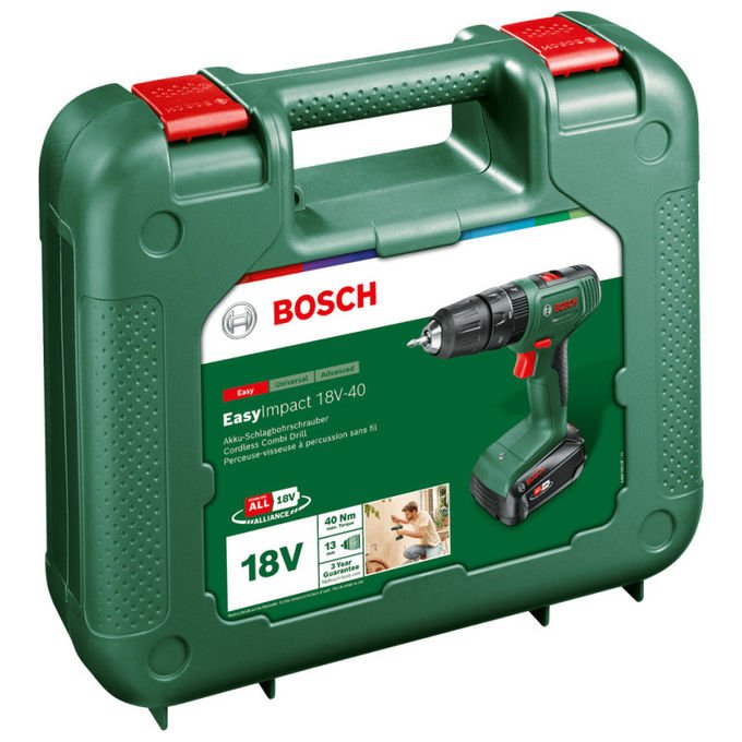 Bosch EasyImpact 18V-40, Trapano Avvitatore a Batteria, 18 V, 2 Ah, Nero, Verde