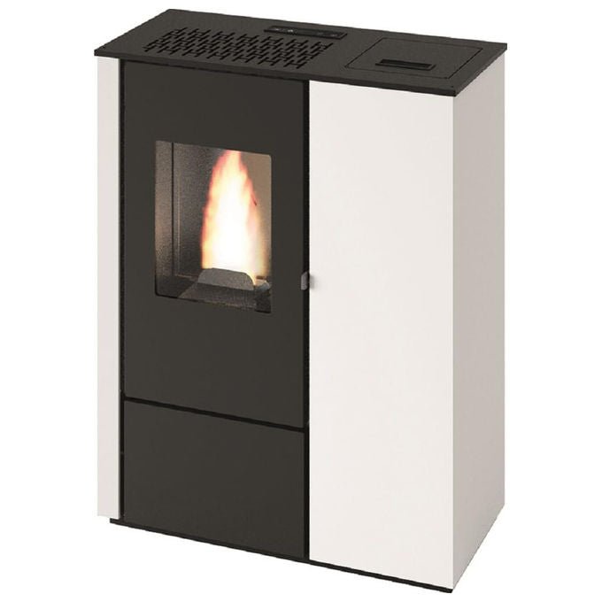 Punto Fuoco, Stufa a Pellet Slim Aurora, 8 kW, Bianca, 5 Stelle, Con Telecomando