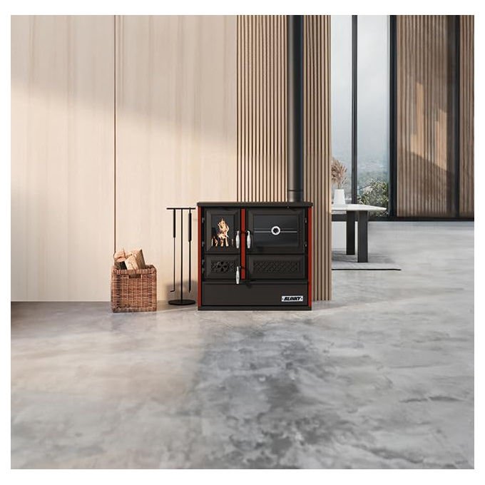 Blinky, Stufa a Legna con Forno Rossella, 9,1kW, 120 m2, Rossa