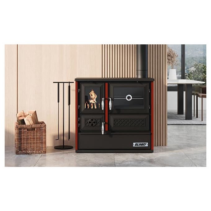 Blinky, Stufa a Legna con Forno Rossella, 9,1kW, 120 m2, Rossa
