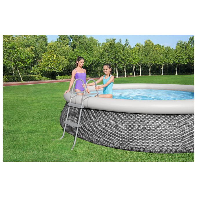 Bestway 58430 Flowclear Scaletta Doppia Piscina Fuori Terra 84 cm 2 Gradini Acciaio Antiscivolo 150 Kg colore Blu Bianco