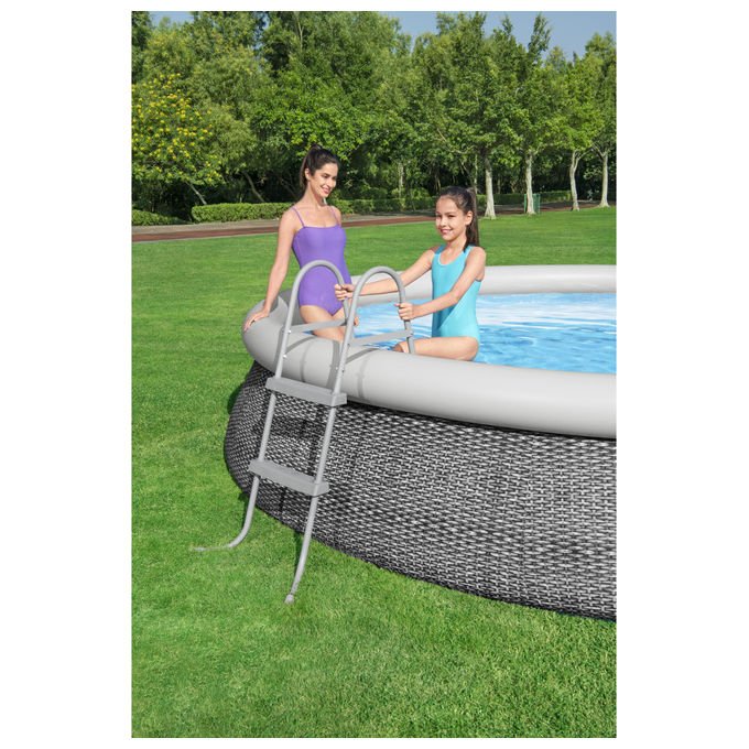 Bestway 58430 Flowclear Scaletta Doppia Piscina Fuori Terra 84 cm 2 Gradini Acciaio Antiscivolo 150 Kg colore Blu Bianco