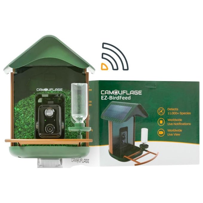 Camouflage, Mangiatoia Uccelli WiFi, Telecamera HD, Visione Notturna, Rilevamento Intelligente, EZ Birdfeed