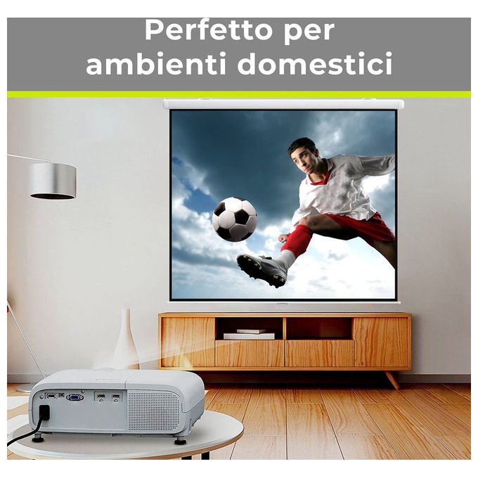 Gainup, Schermo Proiettore Manuale, 200x200 cm, A Molla, Telo Bianco Ottico