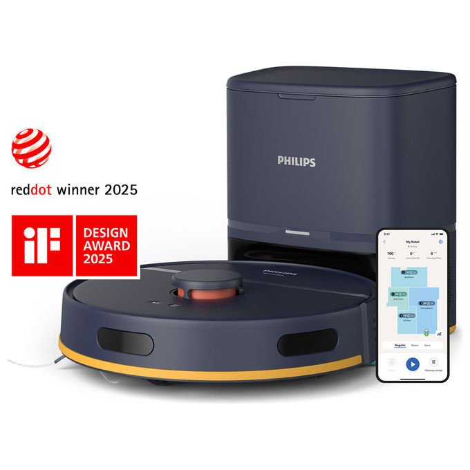 Philips, HomeRun Serie 2000 XU2100, Robot Aspirapolvere e Lavapavimenti, Blu Notte