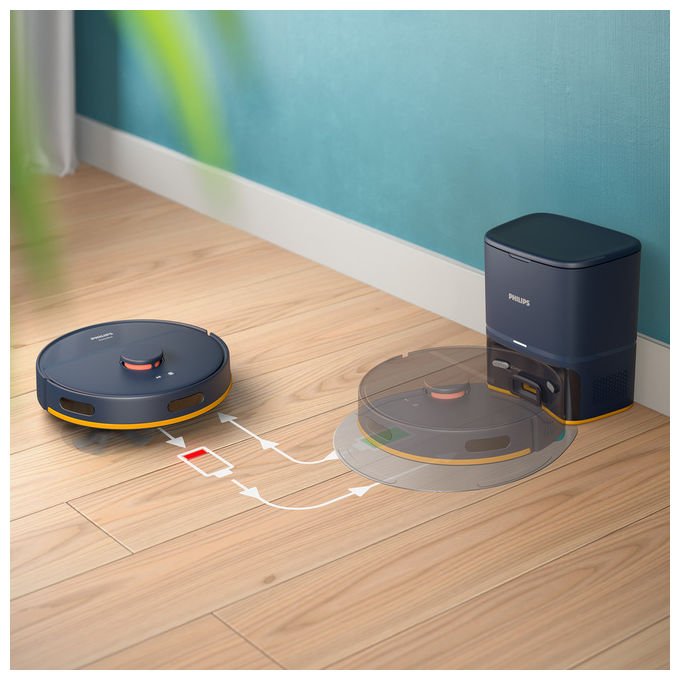 Philips, HomeRun Serie 2000 XU2100, Robot Aspirapolvere e Lavapavimenti, Blu Notte
