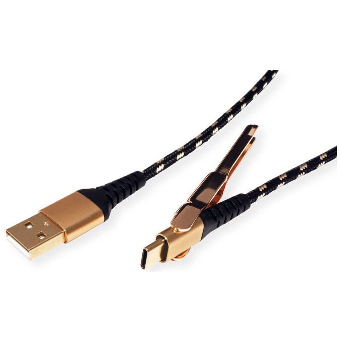 Roline, Cavo USB 2.0, 1 m, USB A a USB C, Nero e Oro