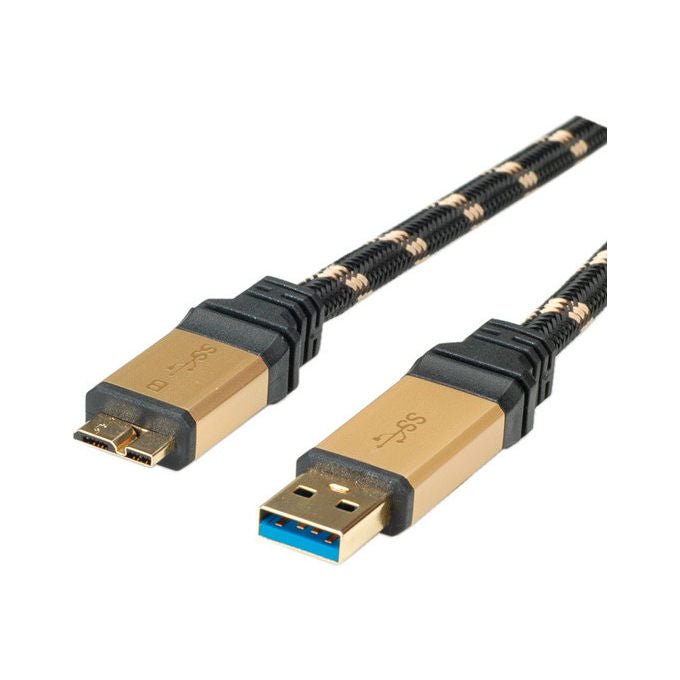 ROLINE, Cavo USB 3.2 Gen 1, 0.8m, USB-A a Micro-USB B, Nero Oro
