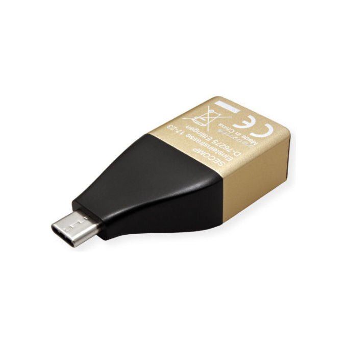 Roline, Convertitore USB Tipo-C a RJ-45, Gigabit Ethernet, Nero Oro