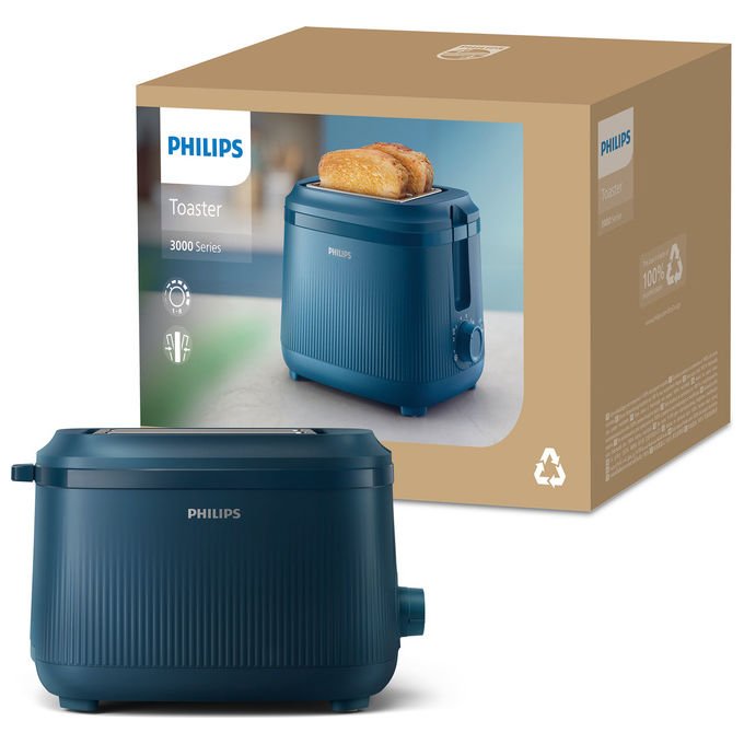 Philips, Serie 3000 HD2511-70 Tostapane, 2 Fette, Blu Malibu, 900W